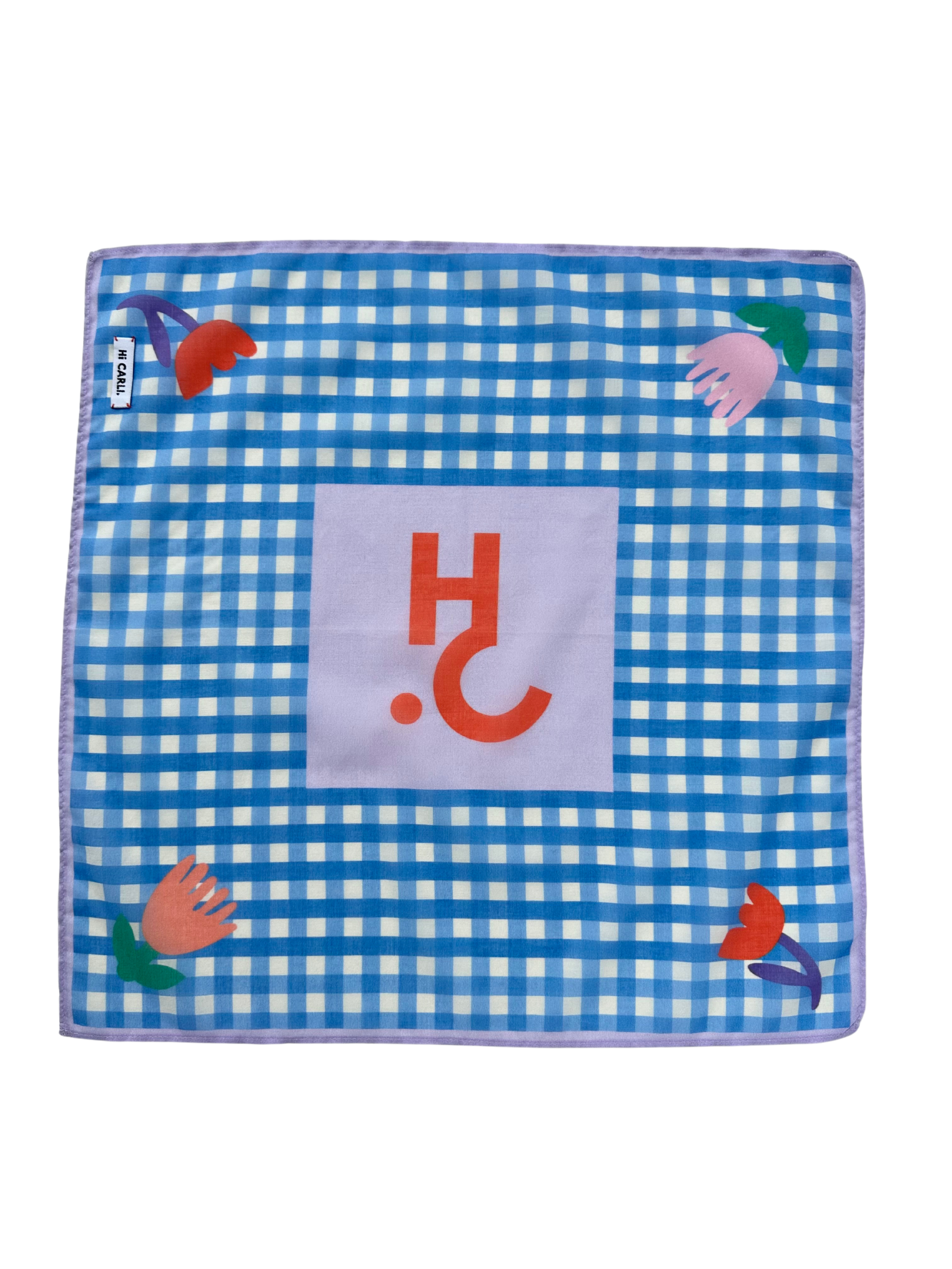 Kids Bandana - Squares & Flowers. blue