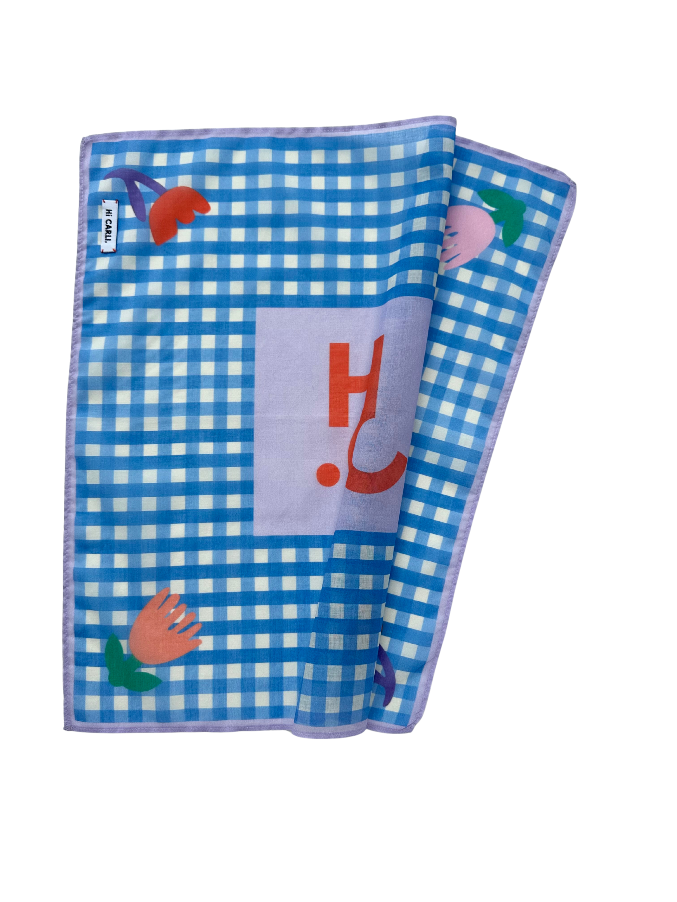 Kids Bandana - Squares & Flowers. blue