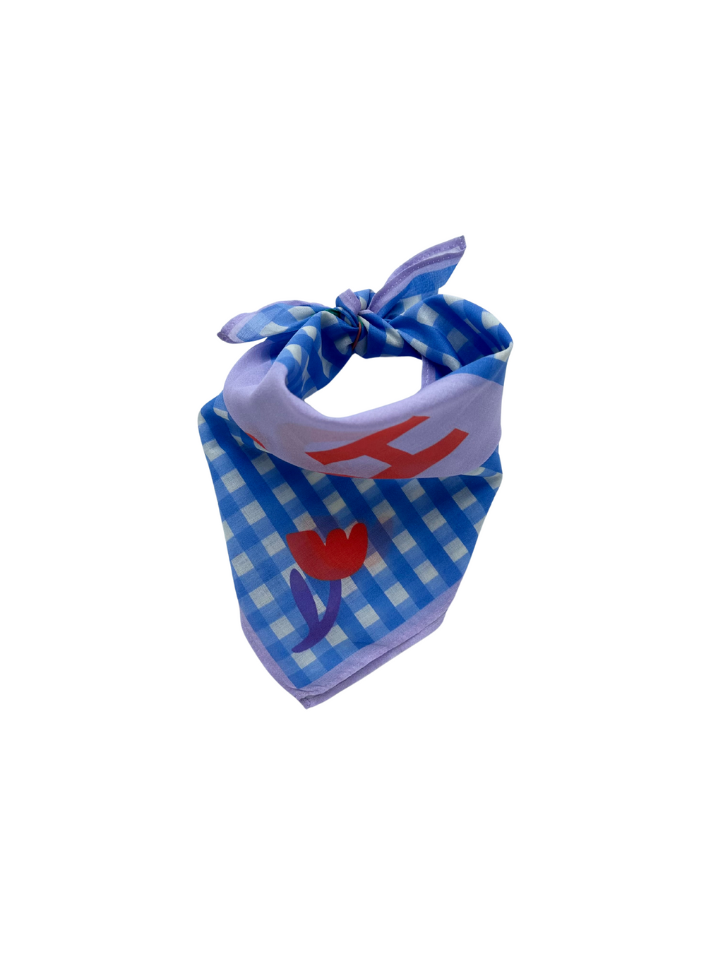 Kids Bandana - Squares & Flowers. blue
